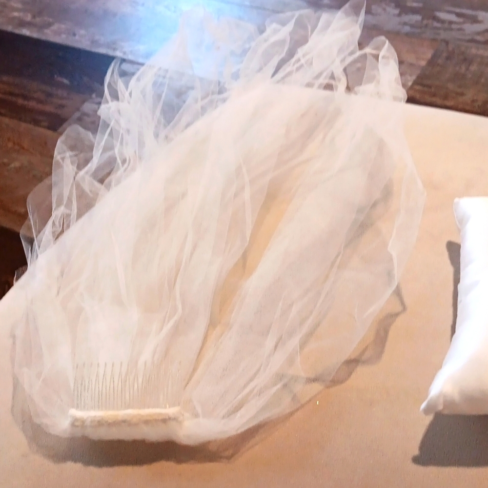 Beverly Clark veil and tiara with pillow.